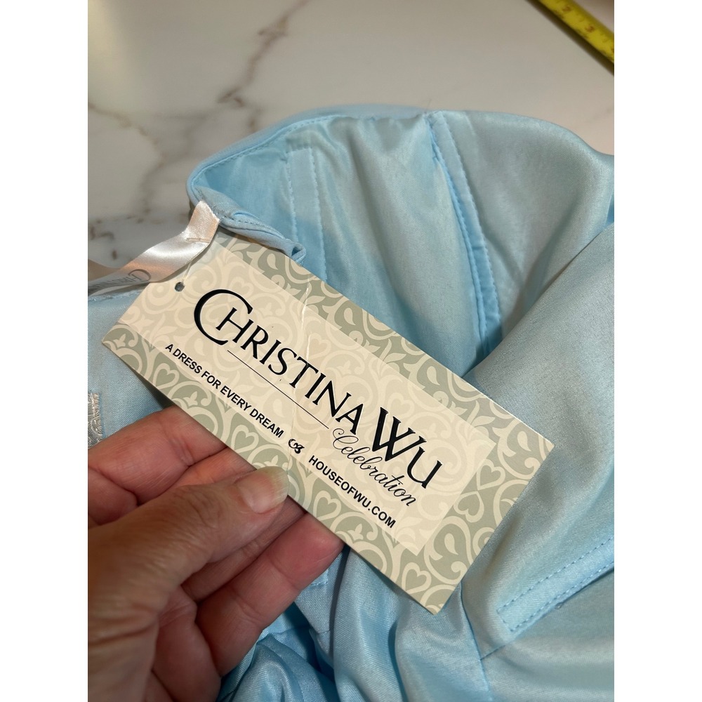 Christina Wu Celebration 22499 Capri Blue Strapless Chiffon Gown Dress Womens 6 - Picture 5 of 8